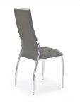 Jedilni stol K202 je dobavljiv v sivem umetnem usnju s kovinskimi inox nogami. Dimenzija: - Š:43/G:54/V:101 cm, Material: - kovinsko podnožje - INOX - sivo