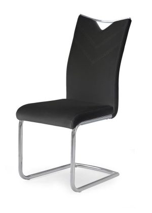 Jedilni stol K224 je dobavljiv v črni umetnem usnju s kovinskimi inox nogami. Dimenzija: - Š:44/G:59/V:100 cm, Material: - kovinsko podnožje - INOX - črno