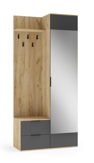 Predsoba CORAL v kombinaciji zlati hrast / artisan je odlična izbira za vaš prostor. Izdelana je iz kakovostne laminirane plošče, ogledala in plastičnimi