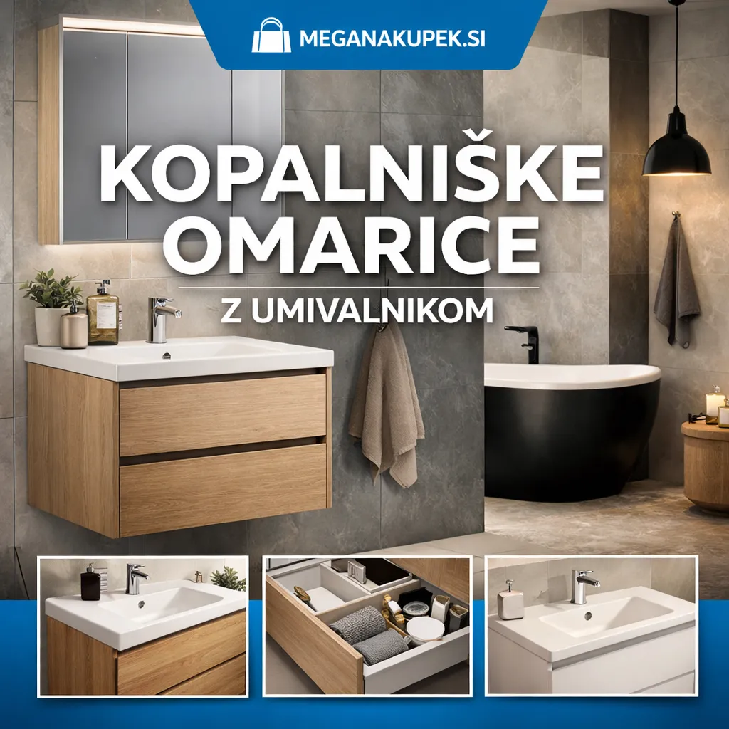 Kopalniška omarica z umivalnikom v moderni kopalnici – Meganakupek.si