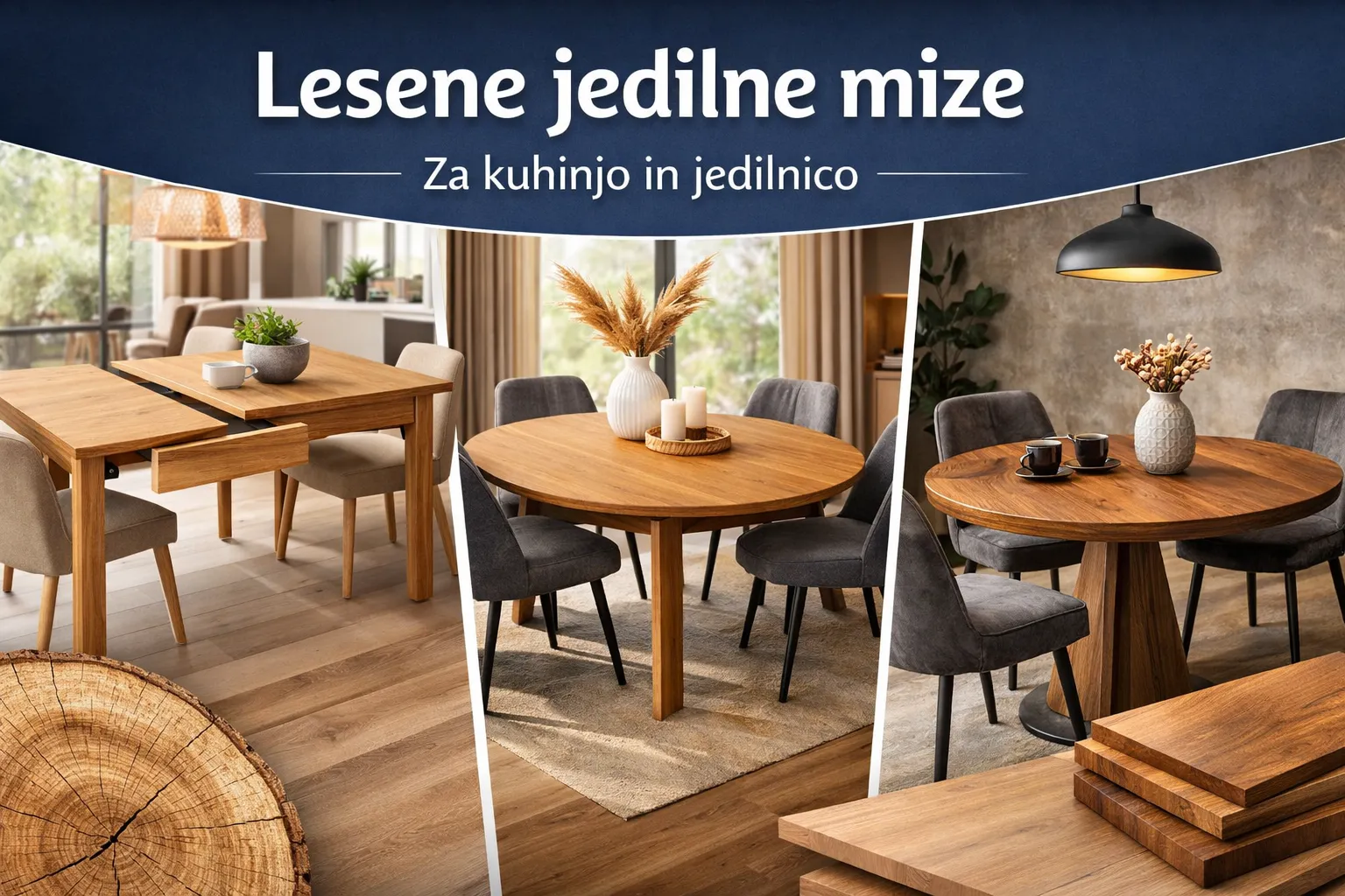 Lesene jedilne mize za kuhinjo in jedilnico v različnih izvedbah