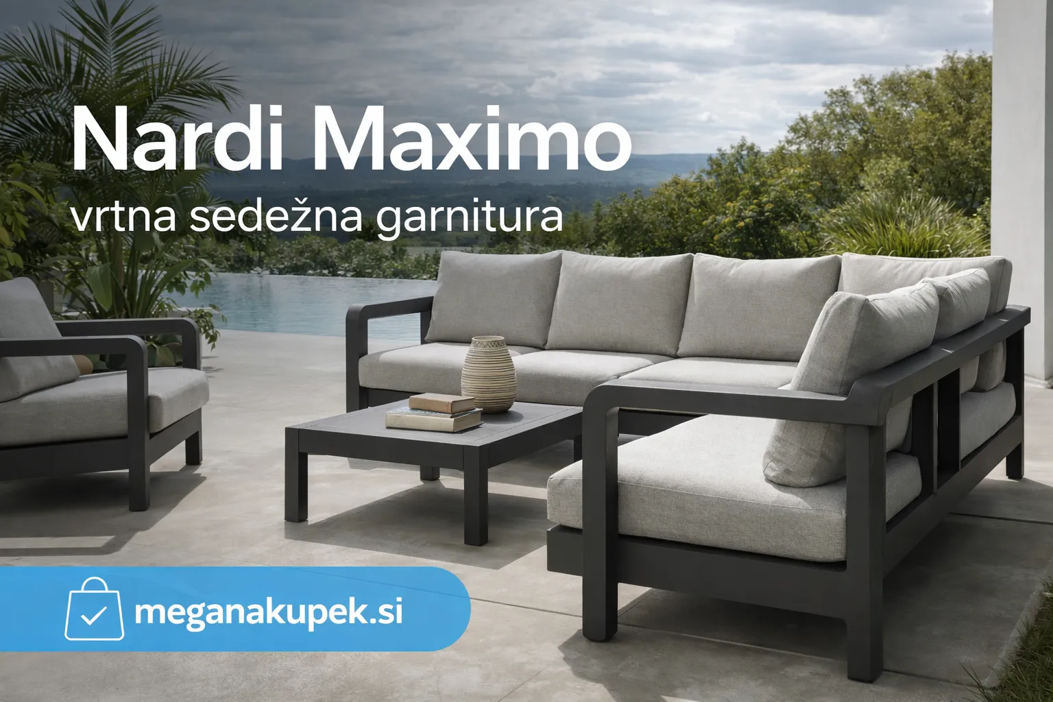 Nardi Maximo vrtna sedežna garnitura na sodobni terasi ob bazenu