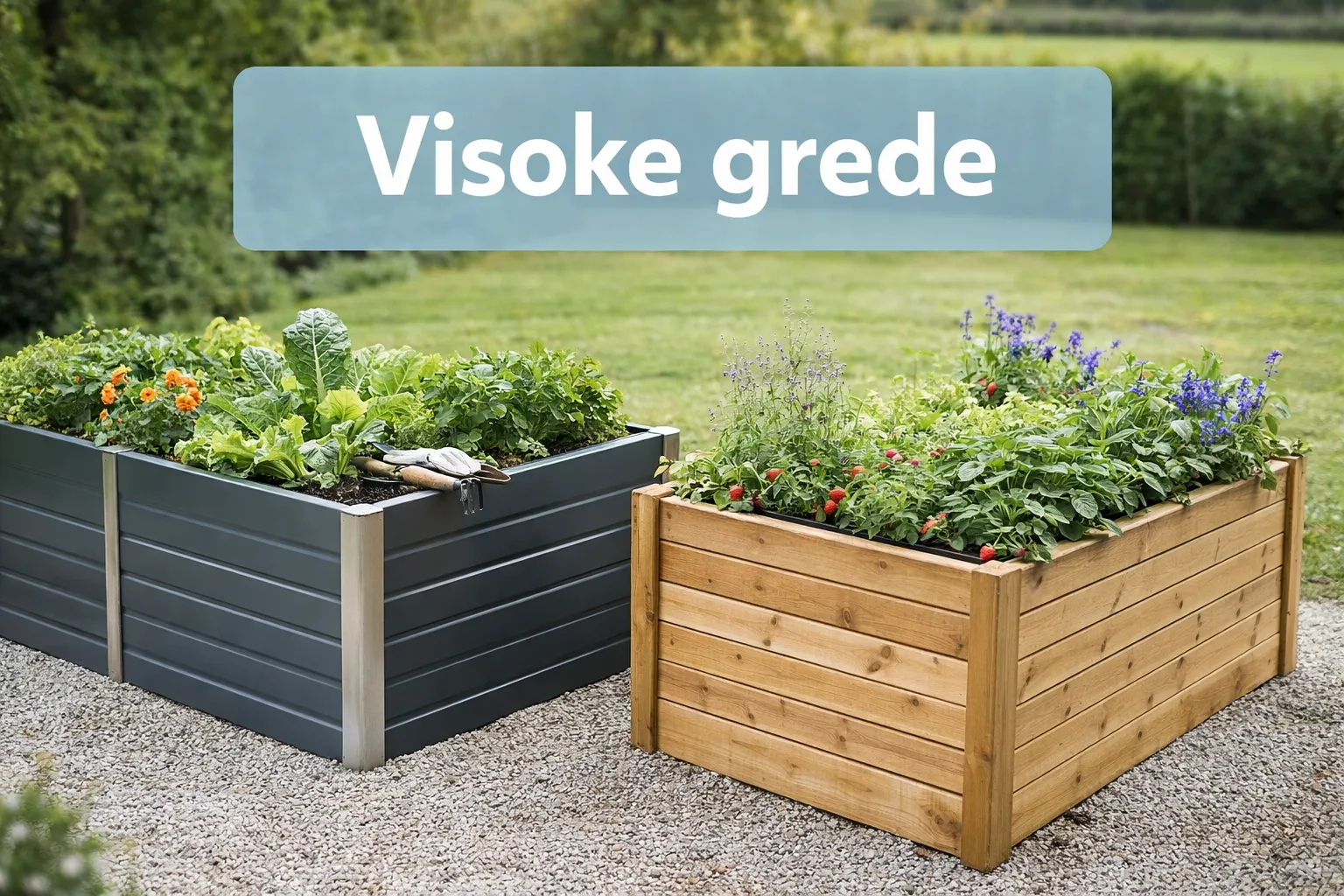 Visoke grede Meganakupek.si – kovinska in lesena visoka greda za vrt z zasajeno zelenjavo, zelišči in cvetjem