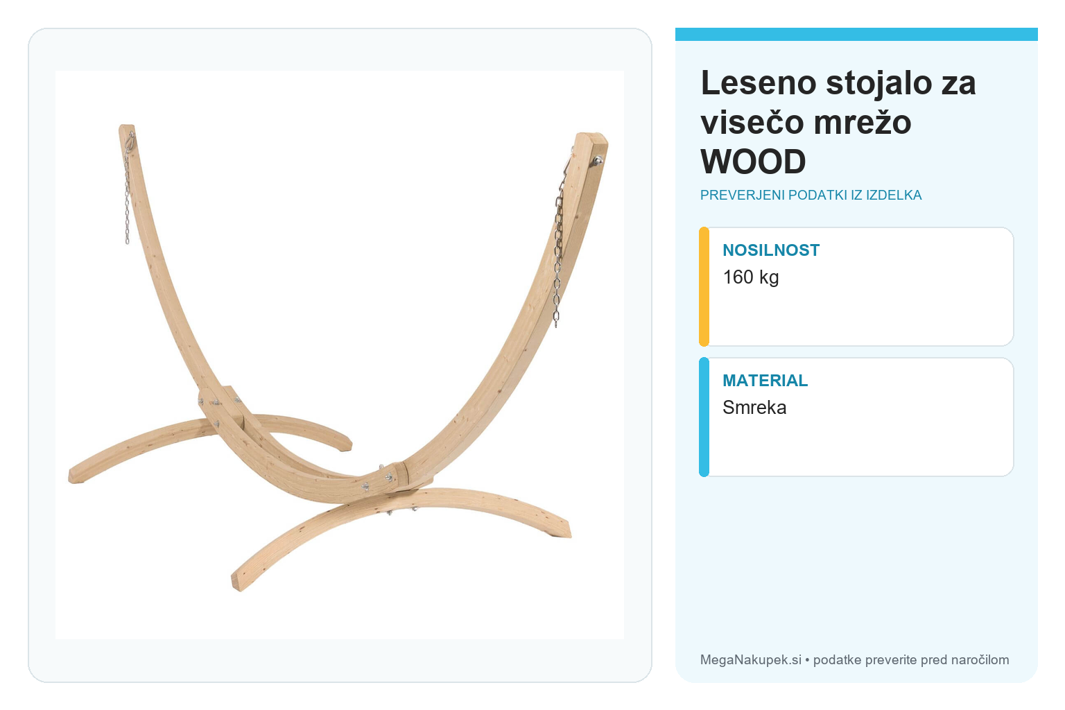 Leseno stojalo za visečo mrežo WOOD – infografika s preverjenimi podatki