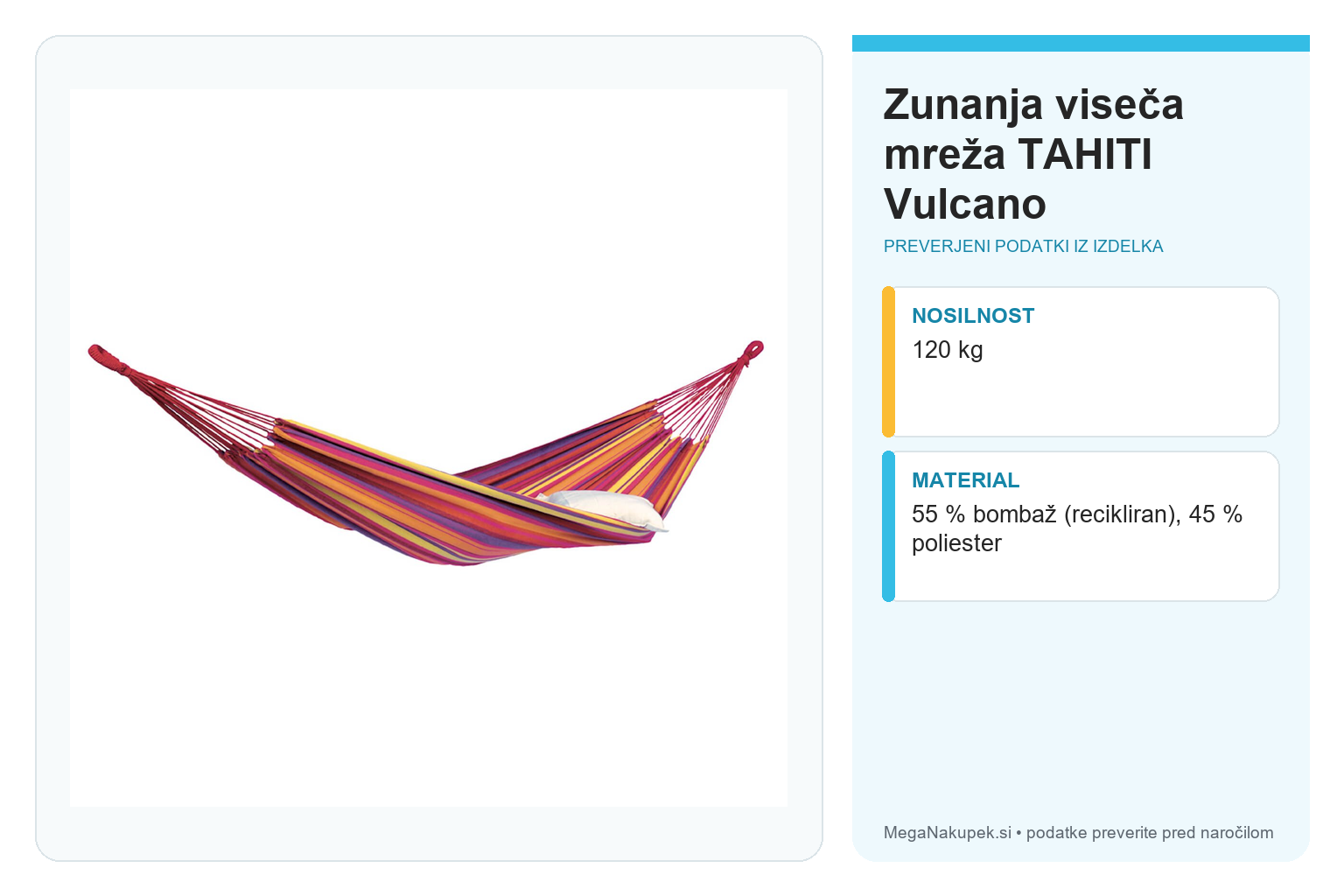 Zunanja viseča mreža TAHITI Vulcano – infografika s preverjenimi podatki